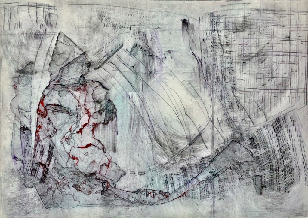 Sandwich Foil 3 ©Alan Jenkins, an abstract intaglio print made from sandwich foil.