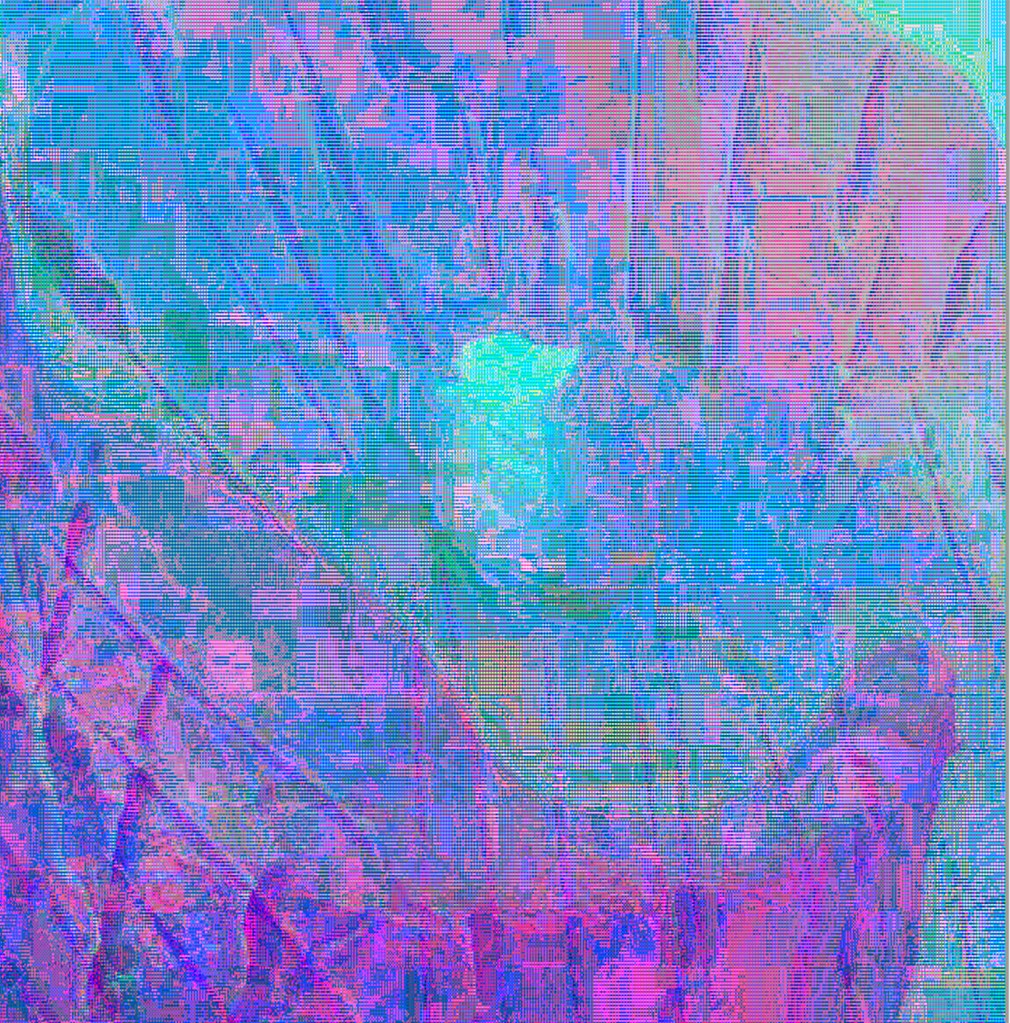 Through you ©Svetlana Atlavina, abstract digital image in shades of magenta, cyan, blue, and pink.